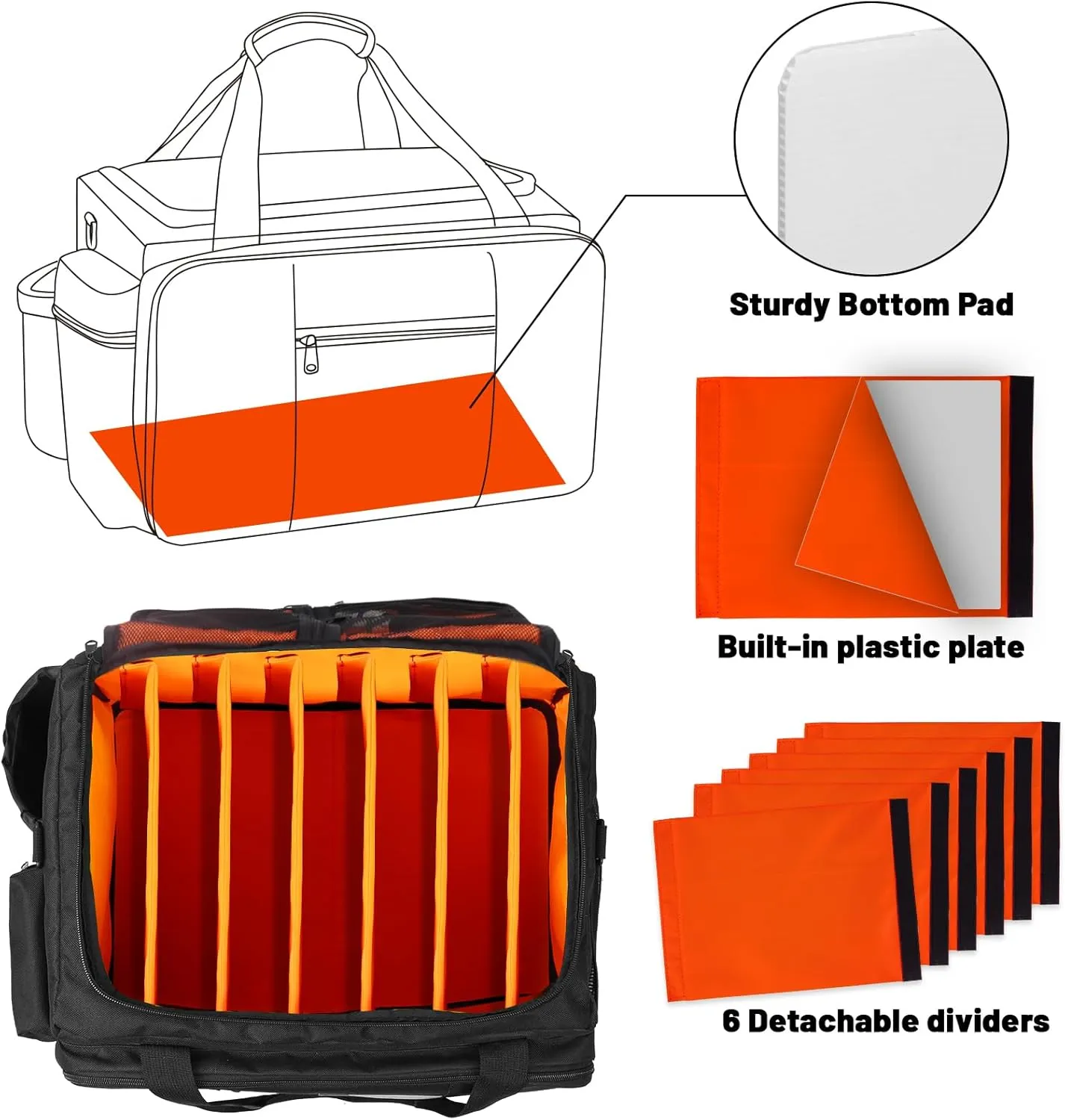 Rolling DJ Bag with Wheels, Gig bag Built-in Sturdy Support Board, DJ cable bag with Detachable Divider & Padded Shoulder Strap (Orange Color, 16''×11.4''×10'')