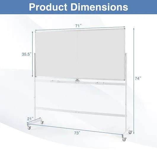 Rolling Double-Sided Magnetic Whiteboard on Wheels with Stand and Aluminum Alloy