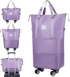 Rolling Duffle Bag with Wheels and Handle, Expandable Foldable Luggage Bag, Dry and Wet Separation Rolling Bag, Zipper Rolling Bag for Gym,Camping,Travel
