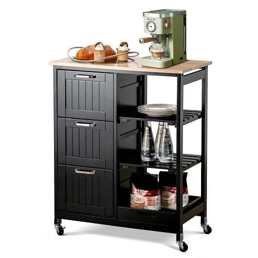 Rolling Kitchen Island Utility Storage Cart with 3 Large Drawers-Black - Color: