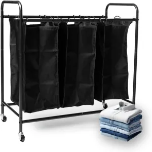 Rolling Laundry Basket with Wheels - 3-Section Organizer, Hamper Cart for Dirty Clothes - Wheeled Laundry Hamper with Storage - Laundry Room Essential - Laundry Basket with Wheels by Samma
