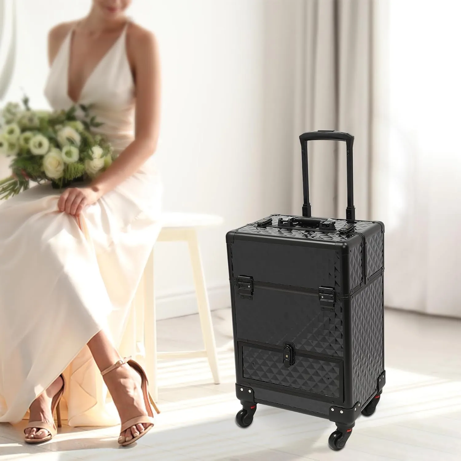 Rolling Nail Case Wheeled Manicure Storage Case Professional Makeup Trolley for Studio or Travelling Cosmetic Organizer for Nail Technician, Artists, Cosmetologist, Stylist Style1 Black