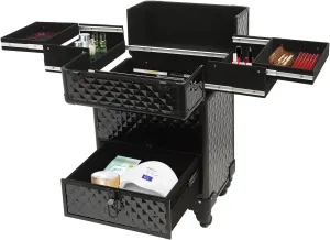 Rolling Nail Case Wheeled Manicure Storage Case Professional Makeup Trolley for Studio or Travelling Cosmetic Organizer for Nail Technician, Artists, Cosmetologist, Stylist Style1 Black