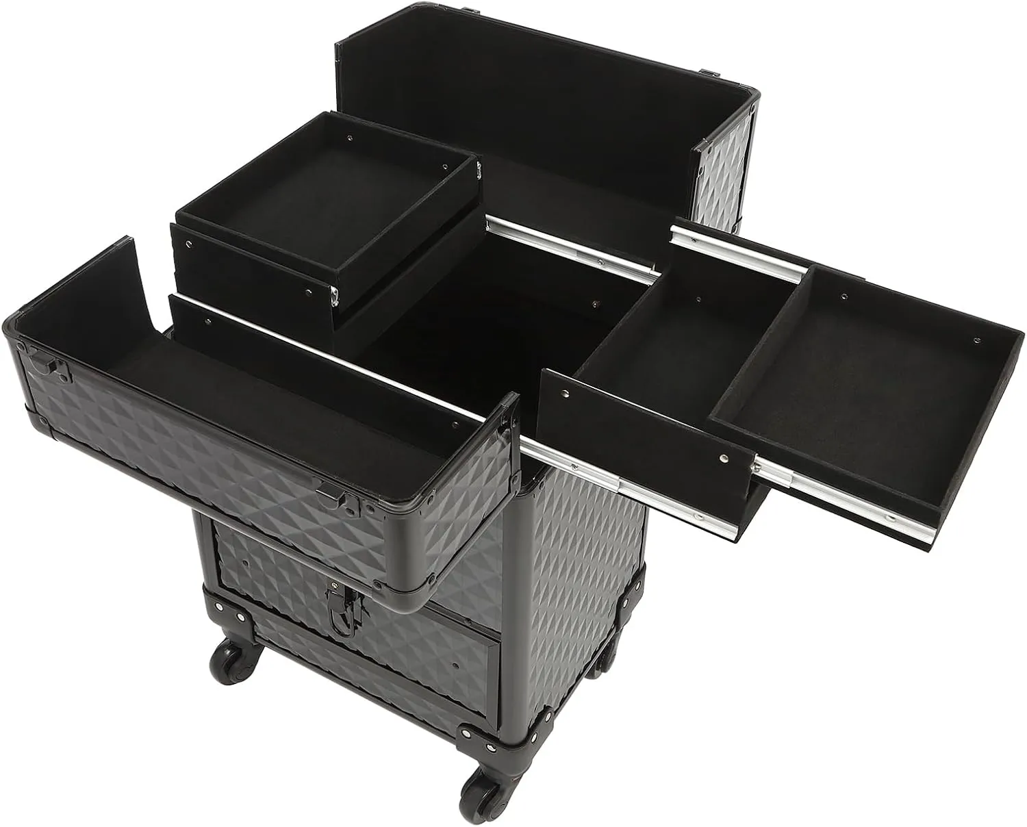 Rolling Nail Case Wheeled Manicure Storage Case Professional Makeup Trolley for Studio or Travelling Cosmetic Organizer for Nail Technician, Artists, Cosmetologist, Stylist Style1 Black