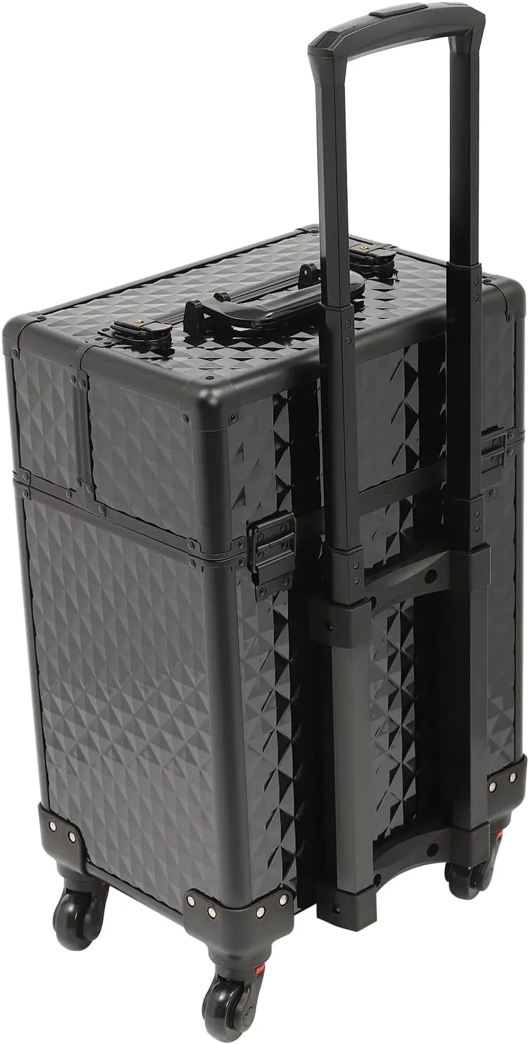 Rolling Nail Case Wheeled Manicure Storage Case Professional Makeup Trolley for Studio or Travelling Cosmetic Organizer for Nail Technician, Artists, Cosmetologist, Stylist Style1 Black
