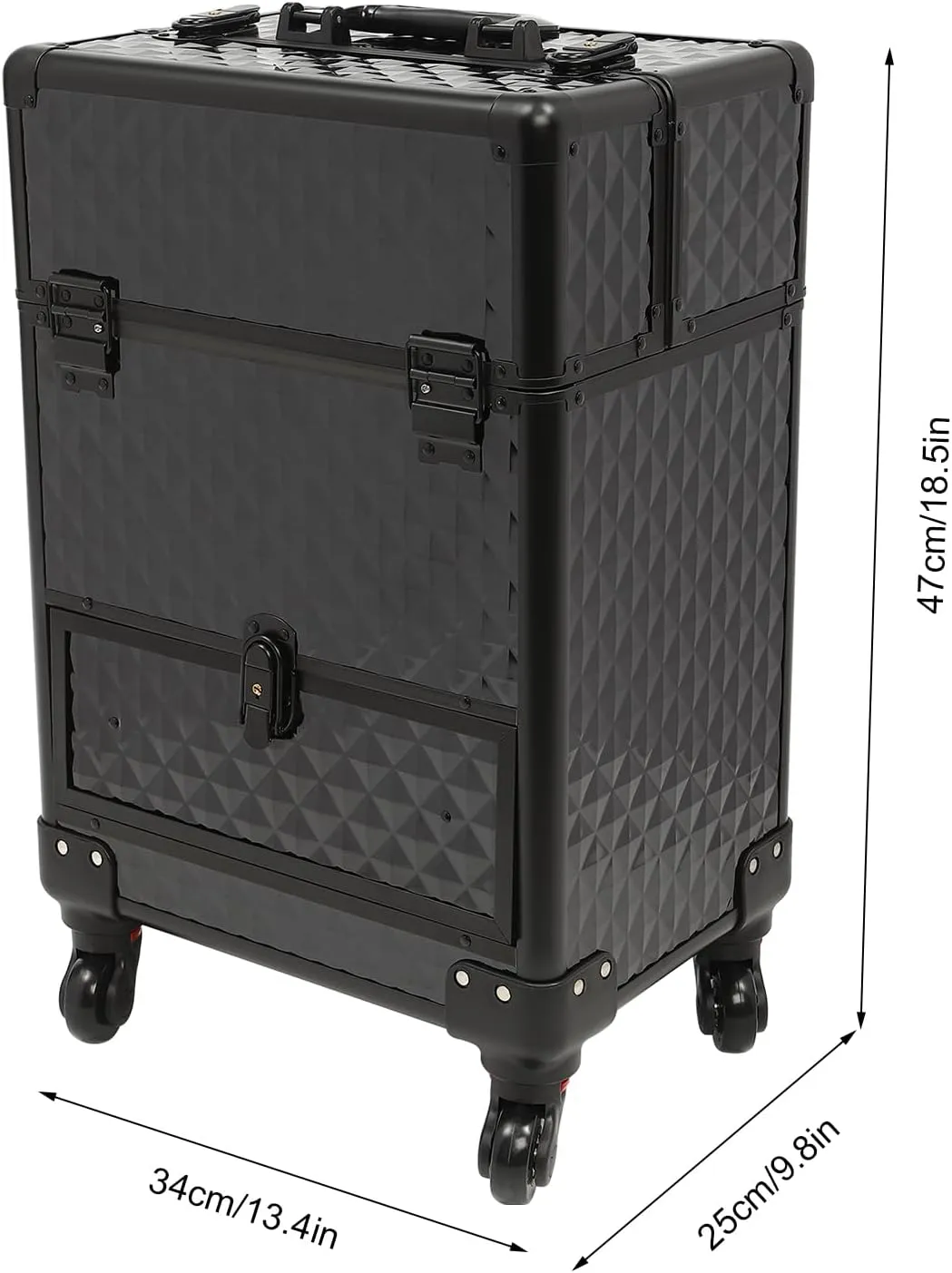 Rolling Nail Case Wheeled Manicure Storage Case Professional Makeup Trolley for Studio or Travelling Cosmetic Organizer for Nail Technician, Artists, Cosmetologist, Stylist Style1 Black