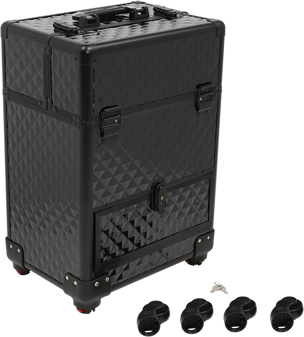 Rolling Nail Case Wheeled Manicure Storage Case Professional Makeup Trolley for Studio or Travelling Cosmetic Organizer for Nail Technician, Artists, Cosmetologist, Stylist Style1 Black
