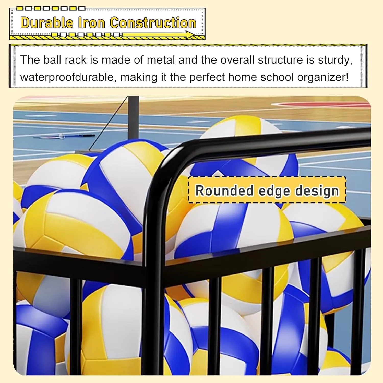 Rolling Outdoor Basketball Storage Rack Covered, Large Lockable Storage Ball Cart, Metal Vertical Sports Equipment Organizer Holder for Home Gym Garage(White,L(with Cover))