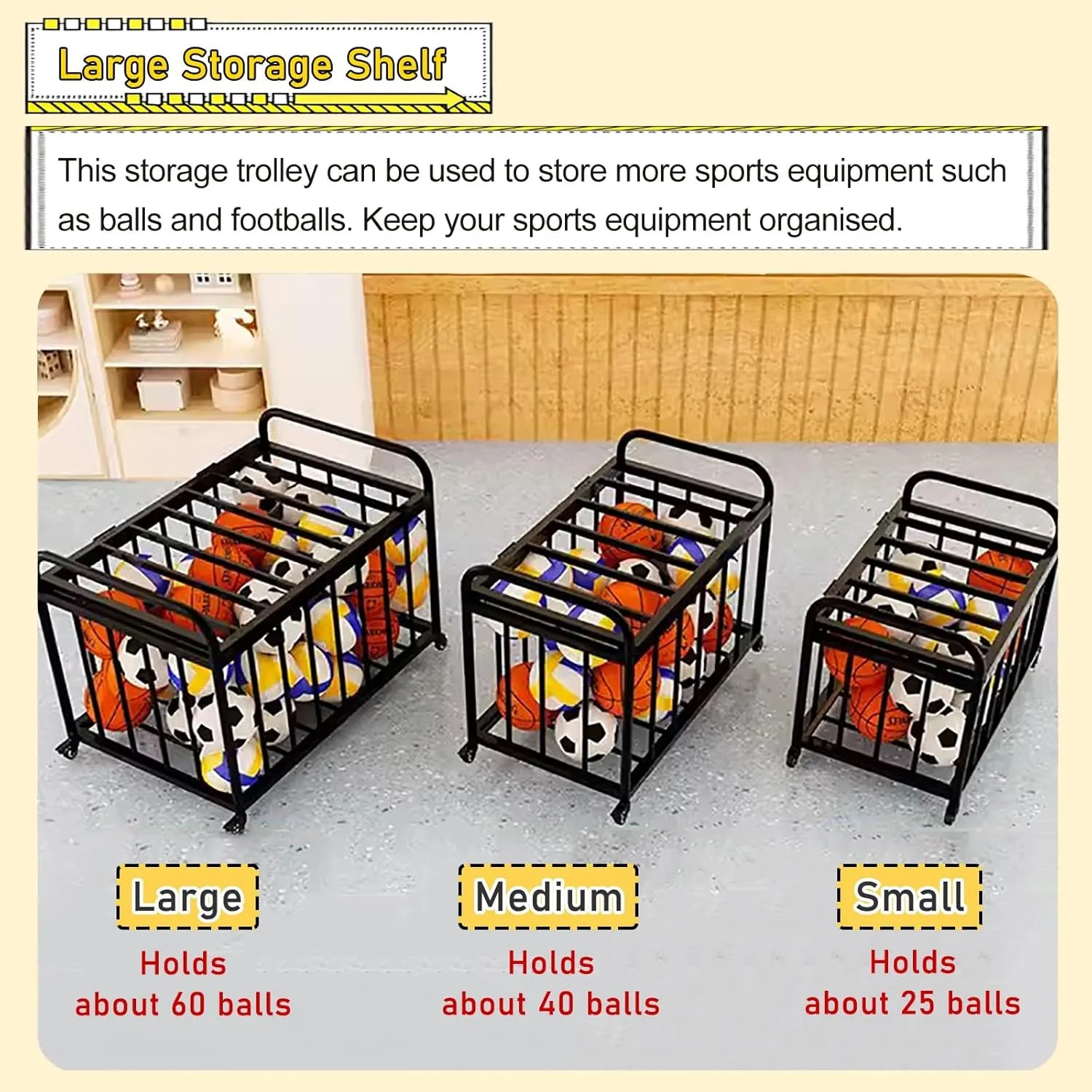 Rolling Outdoor Basketball Storage Rack Covered, Large Lockable Storage Ball Cart, Metal Vertical Sports Equipment Organizer Holder for Home Gym Garage(White,L(with Cover))