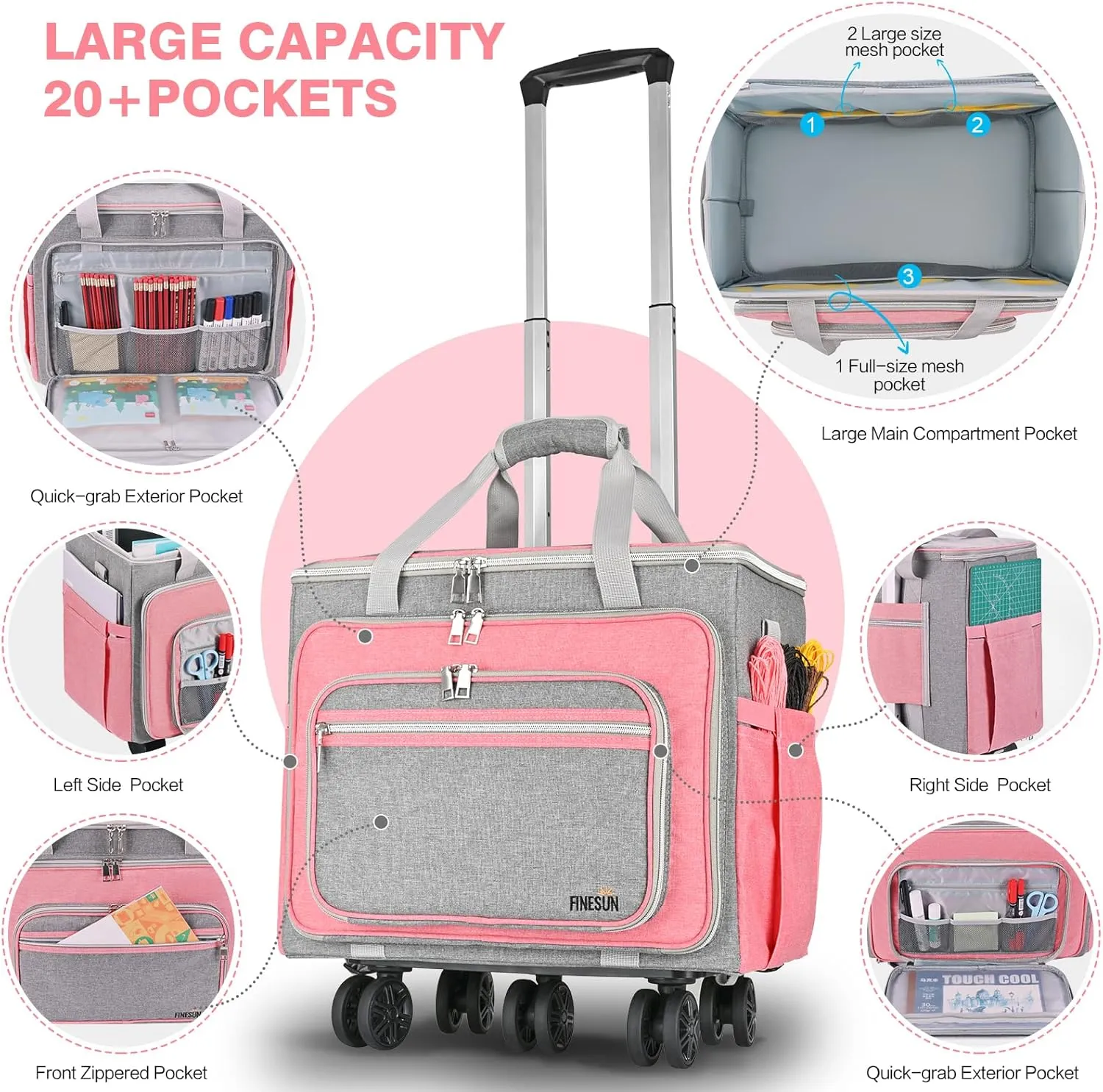 Rolling Tote Bag for Women Teacher Bag Rolling Cart Briefcase with Wheels Carry on Wheeled Bag for Work,Office,Craft