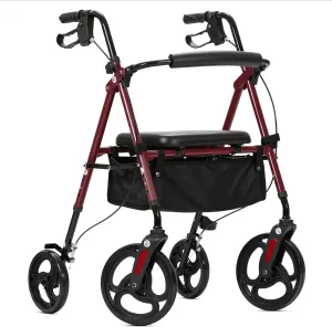 Rolling Walker with Padded Seat and Backrest, Wheeled Rollator with 10” Wheels for Adults and Seniors, Burgundy
