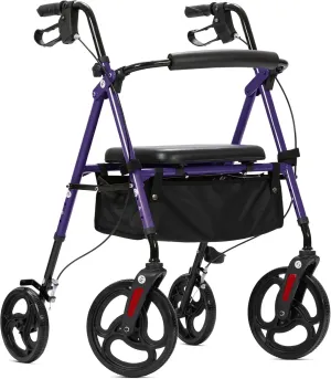 Rolling Walker with Padded Seat and Backrest, Wheeled Rollator with 10” Wheels for Adults and Seniors, Purple