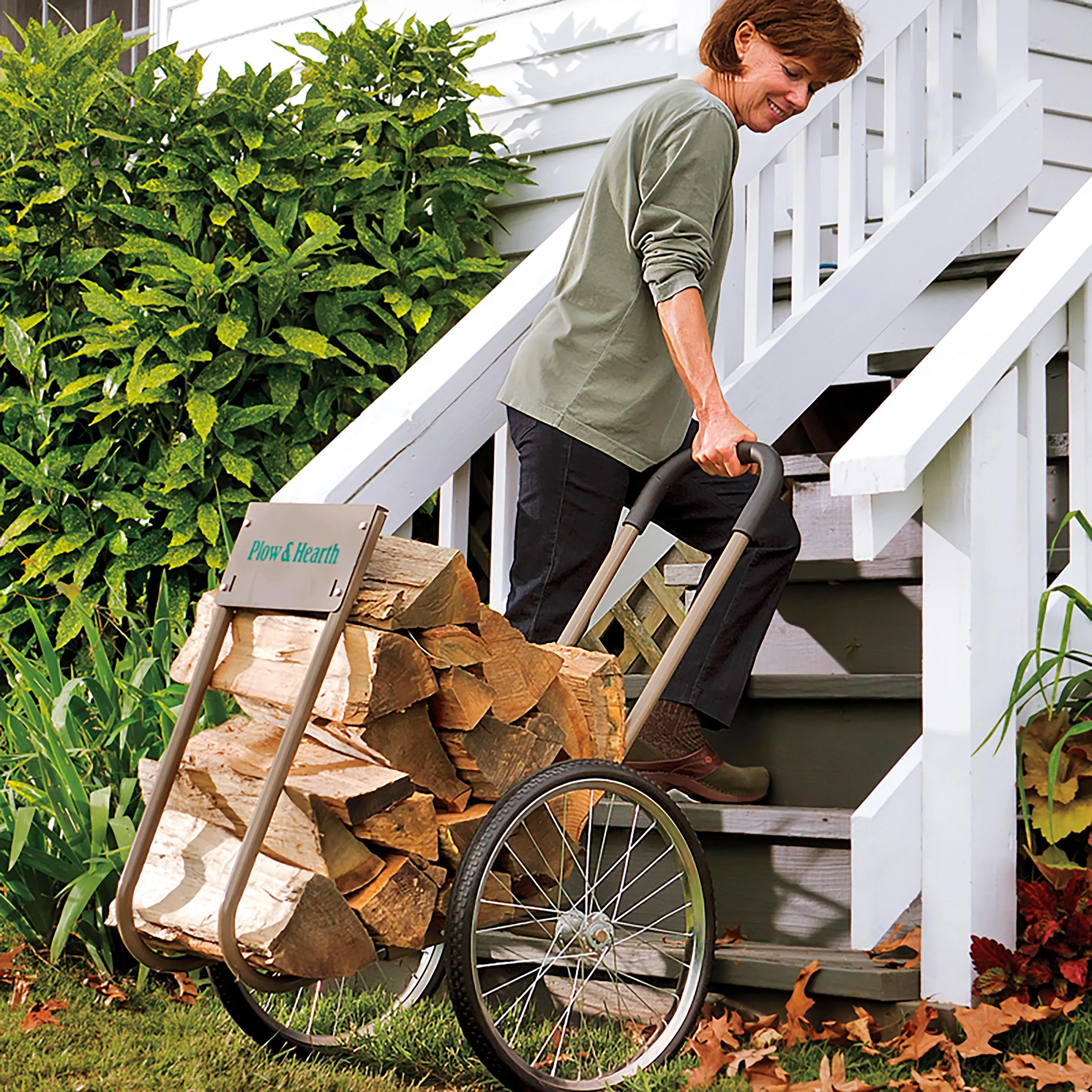 Rolling Wood Caddy, Heavy-Duty Steel with Large Wheels