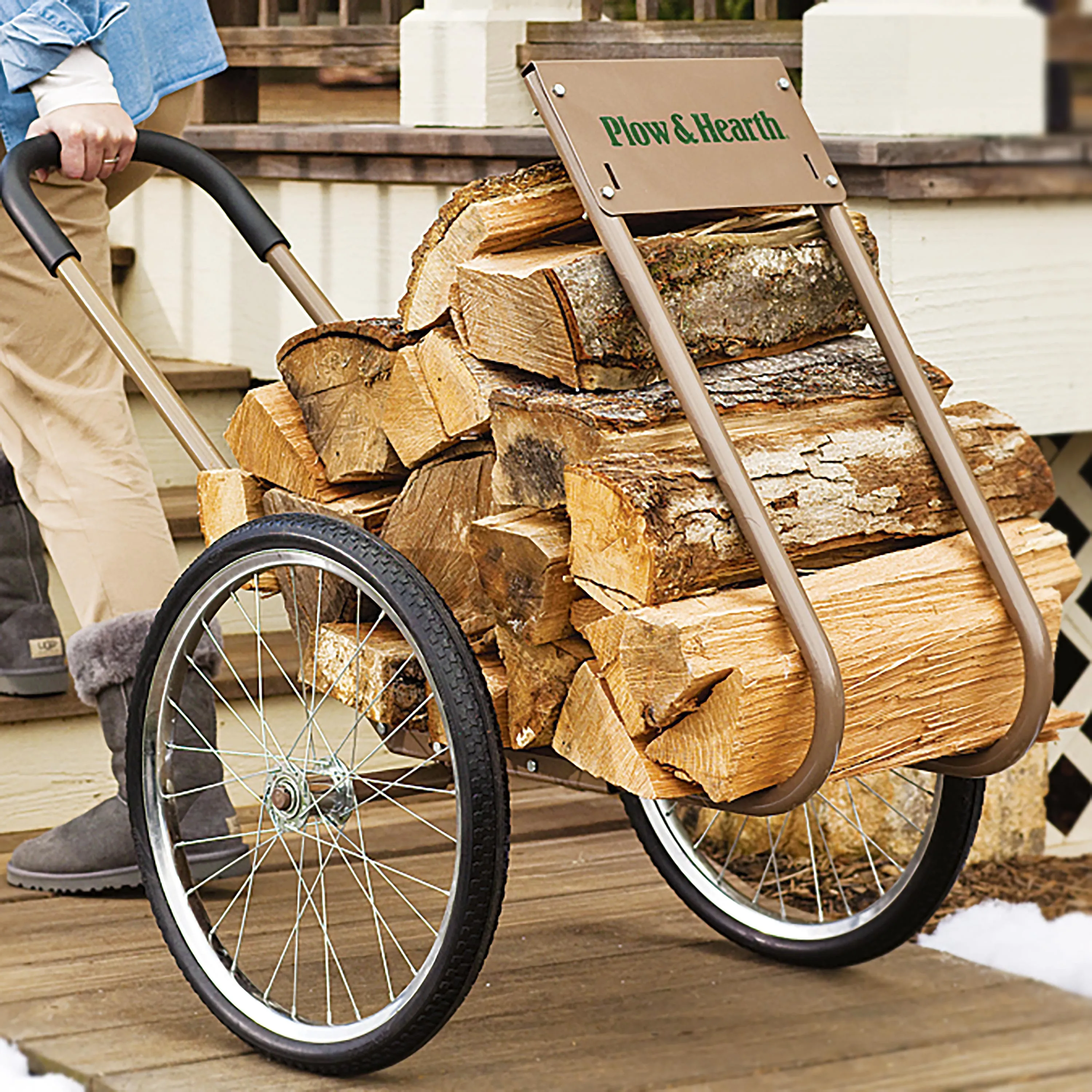 Rolling Wood Caddy, Heavy-Duty Steel with Large Wheels