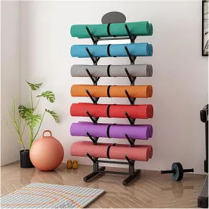 Rolling Yoga Mat Foam Roller Storage Organizer Holder with Lockable Wheels, Commercial Freestanding Heavy Duty Display Rack Shelf, Store/ Yoga Studios Mobile Stand ( Color : Black , Size : No wheels )