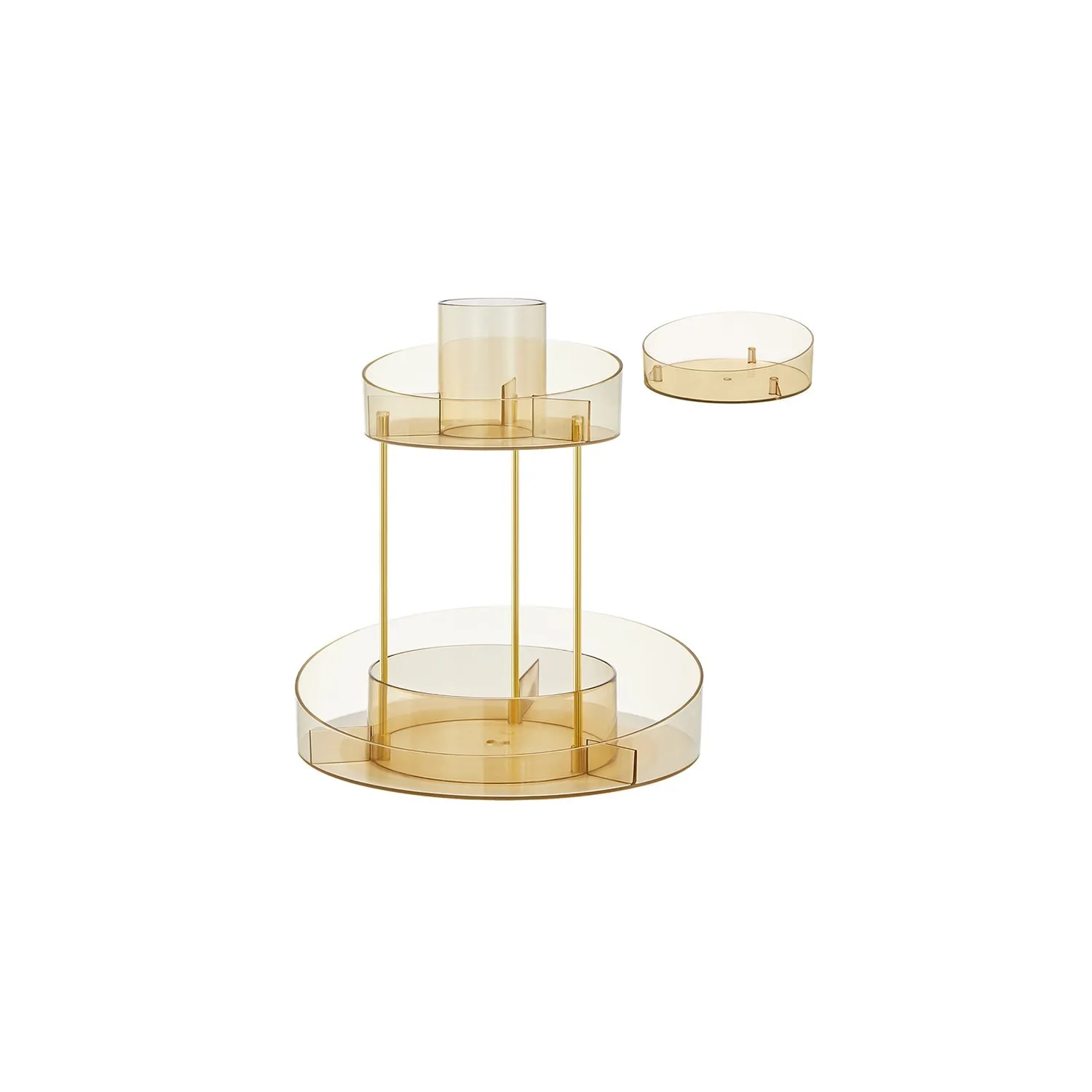 Rootz Champagne Gold Metal & PET Plastic Turntable Organizer - Rotating Tray - Storage Rack - 25.2cm x 25.2cm x 29cm - Lightweight - Multi-functional