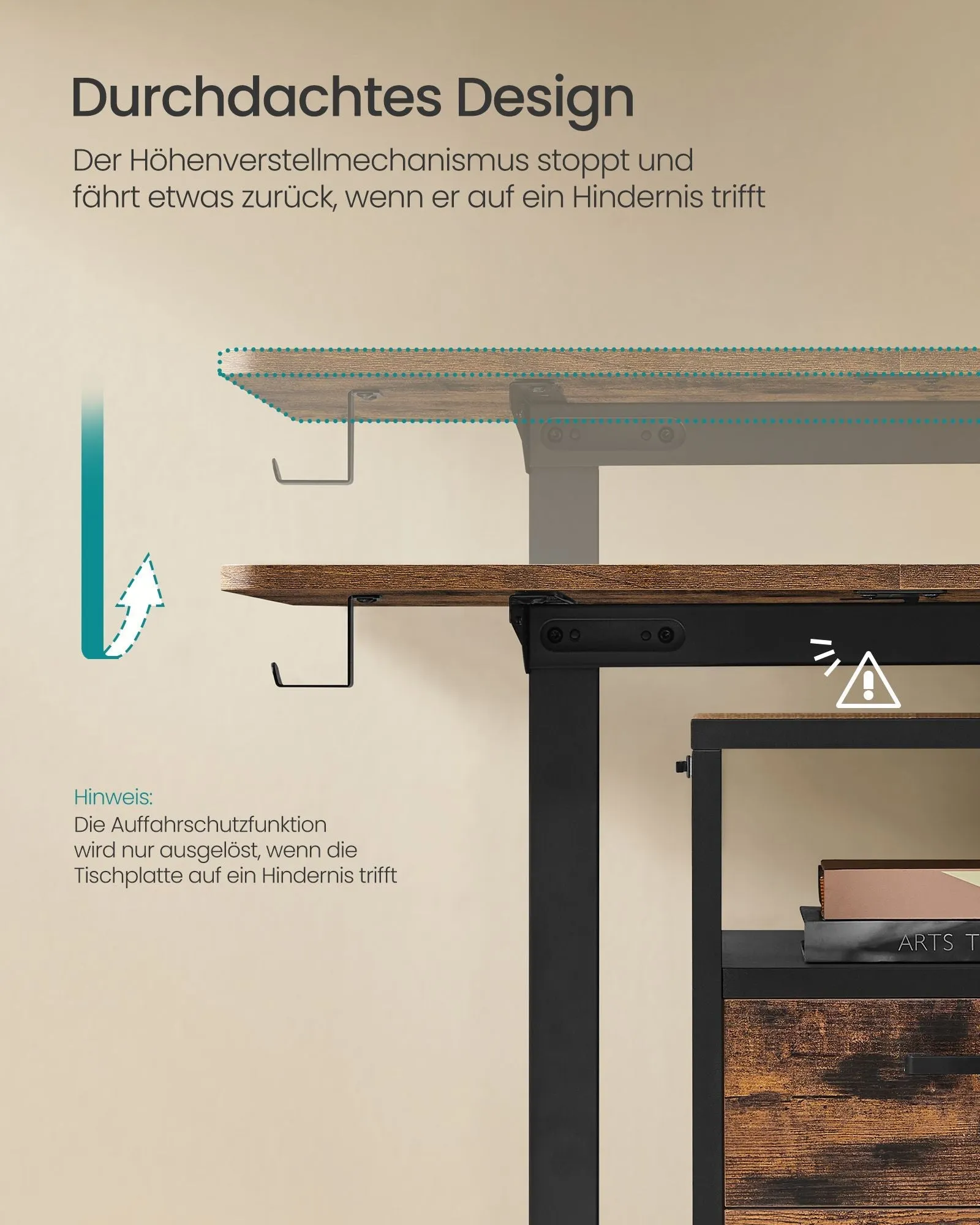 Rootz Electric Standing Desk - Adjustable Desk - Height Adjustable Desk - Particle Board Steel - 60cm x 120cm x 120cm - Vintage Brown-Ink Black
