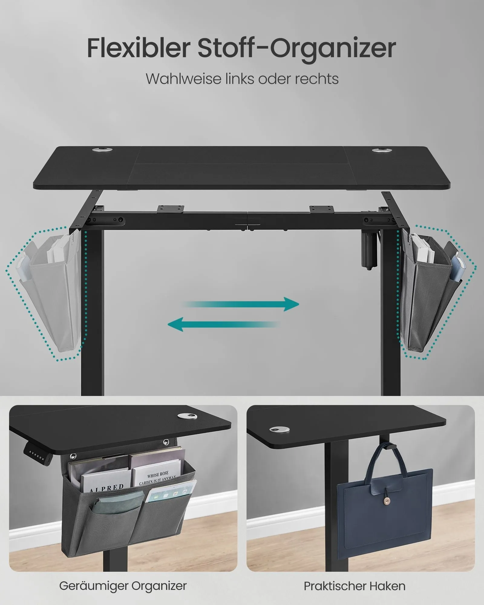 Rootz Electric Standing Desk - Sit Stand Desk - Adjustable Desk - Steel Frame - 60cm x 110cm x (72-120cm) - Ink Black - 20.7kg