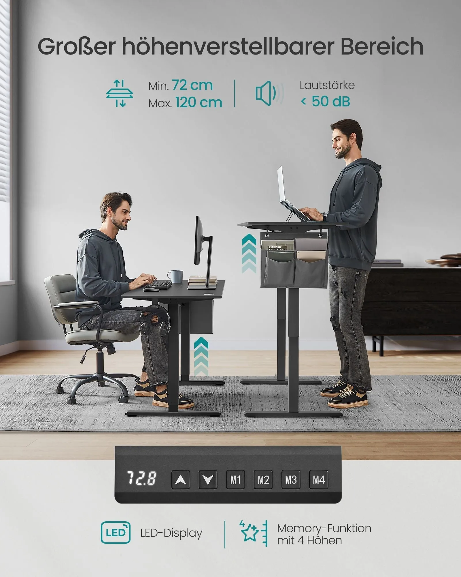 Rootz Electric Standing Desk - Sit Stand Desk - Adjustable Desk - Steel Frame - 60cm x 110cm x (72-120cm) - Ink Black - 20.7kg