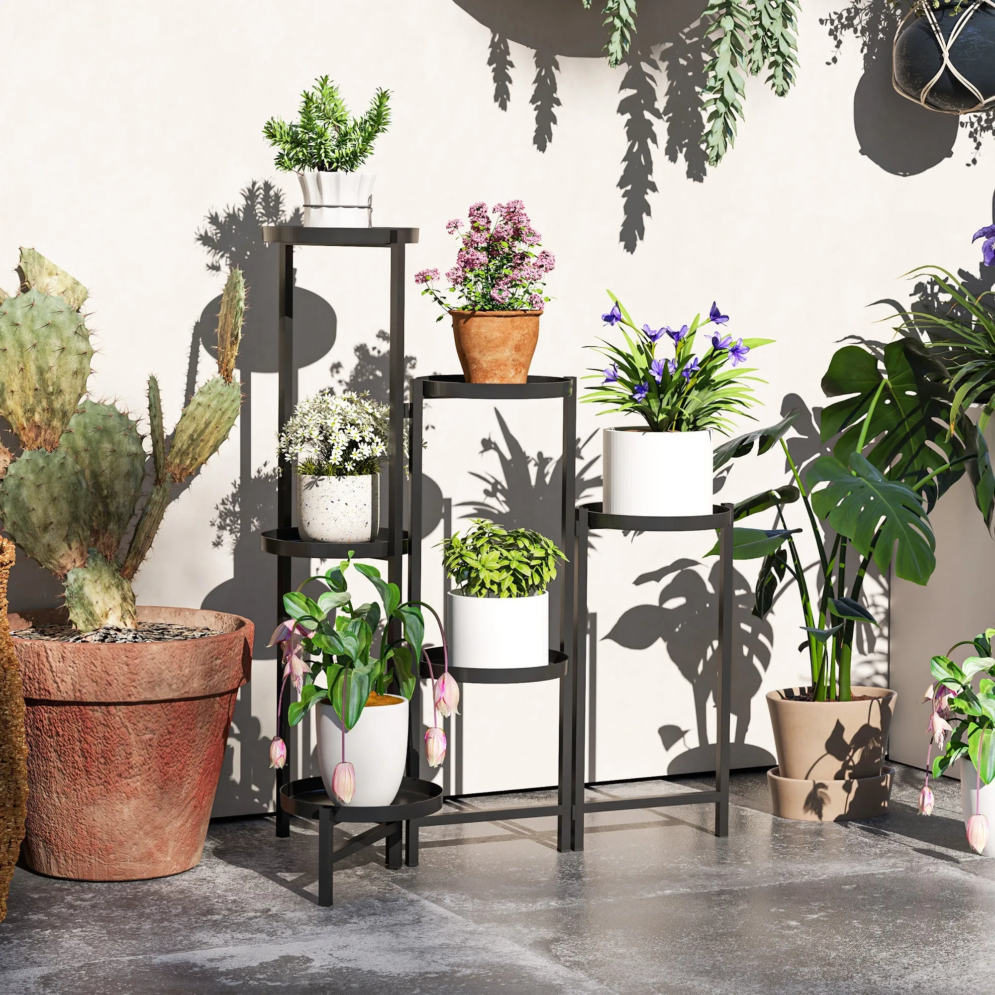 Rootz Flower Pot Stand - Plant Stand - Corner Plant Rack - Adjustable Levels - Rust Resistant Metal - 60l x 40b x 80H cm