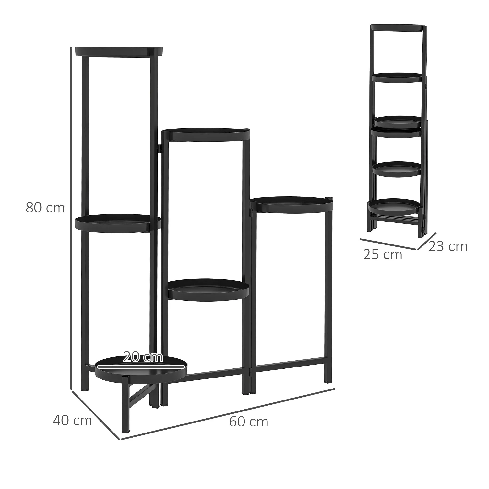 Rootz Flower Pot Stand - Plant Stand - Corner Plant Rack - Adjustable Levels - Rust Resistant Metal - 60l x 40b x 80H cm