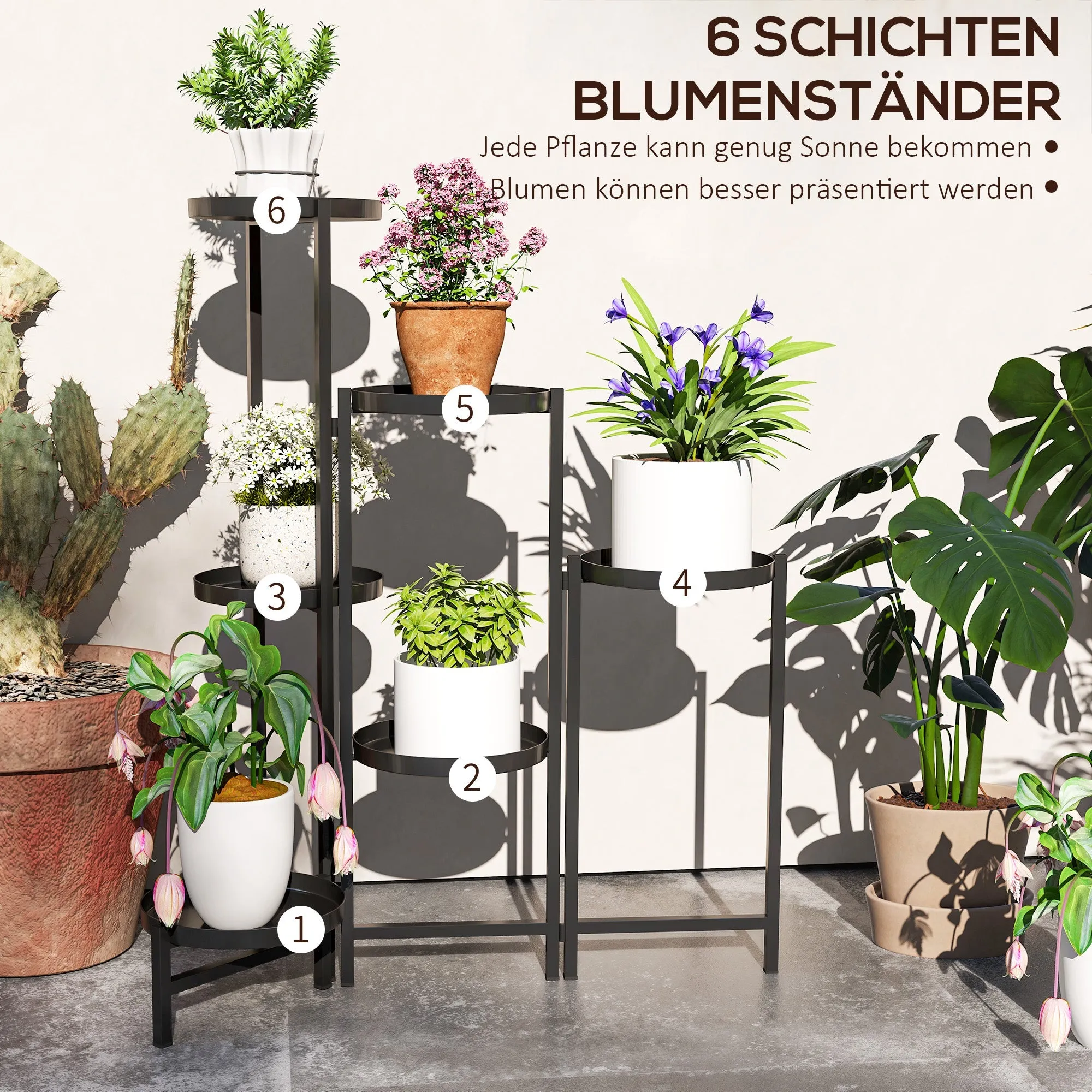 Rootz Flower Pot Stand - Plant Stand - Corner Plant Rack - Adjustable Levels - Rust Resistant Metal - 60l x 40b x 80H cm