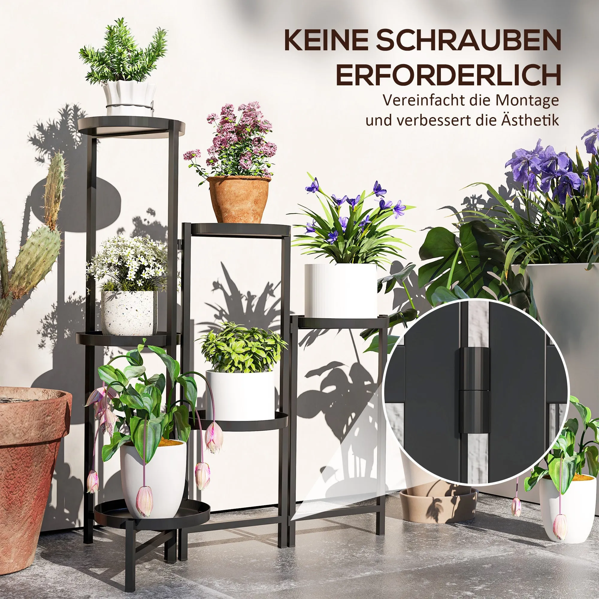Rootz Flower Pot Stand - Plant Stand - Corner Plant Rack - Adjustable Levels - Rust Resistant Metal - 60l x 40b x 80H cm