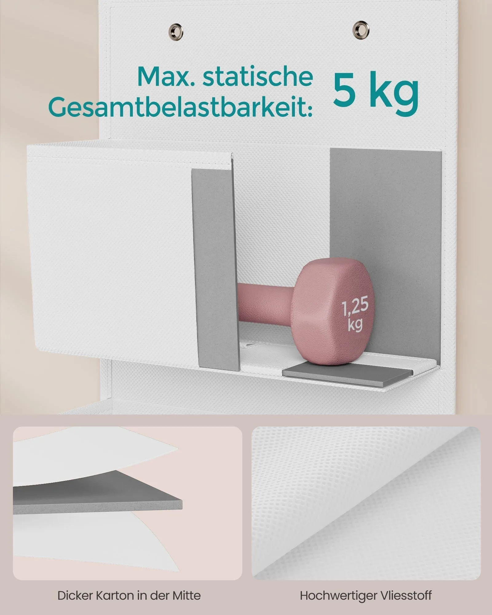 Rootz Hanging Organizer - Closet Organizer - Storage Solution - Non-Woven Fabric - 12cm x 33.5cm x 100cm - Cloud White