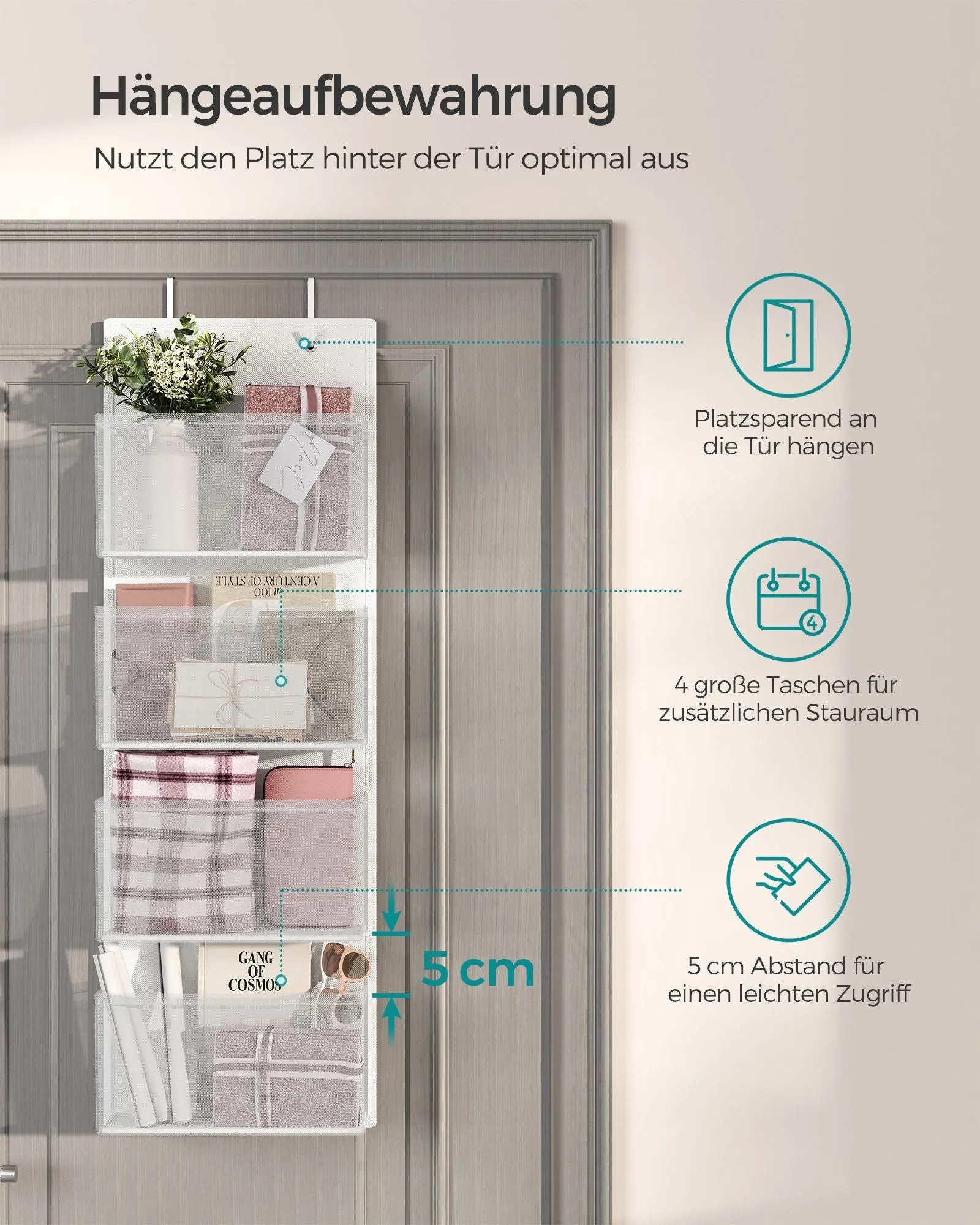 Rootz Hanging Organizer - Closet Organizer - Storage Solution - Non-Woven Fabric - 12cm x 33.5cm x 100cm - Cloud White