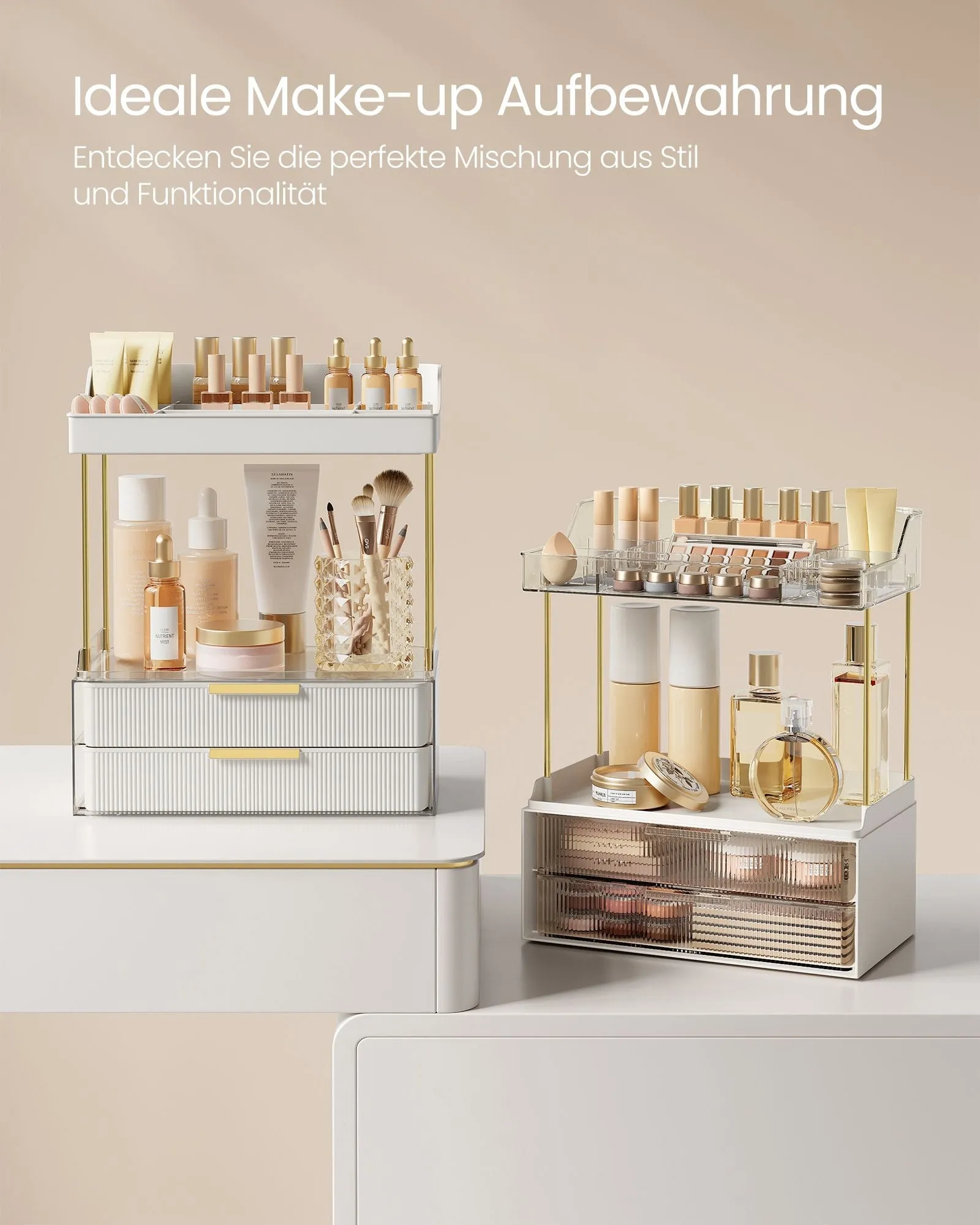 Rootz Makeup Organizer - Cosmetic Storage - 4 Tier Drawer - PET Plastic - Steel - 20cm x 32cm x 39.1cm, Transparent