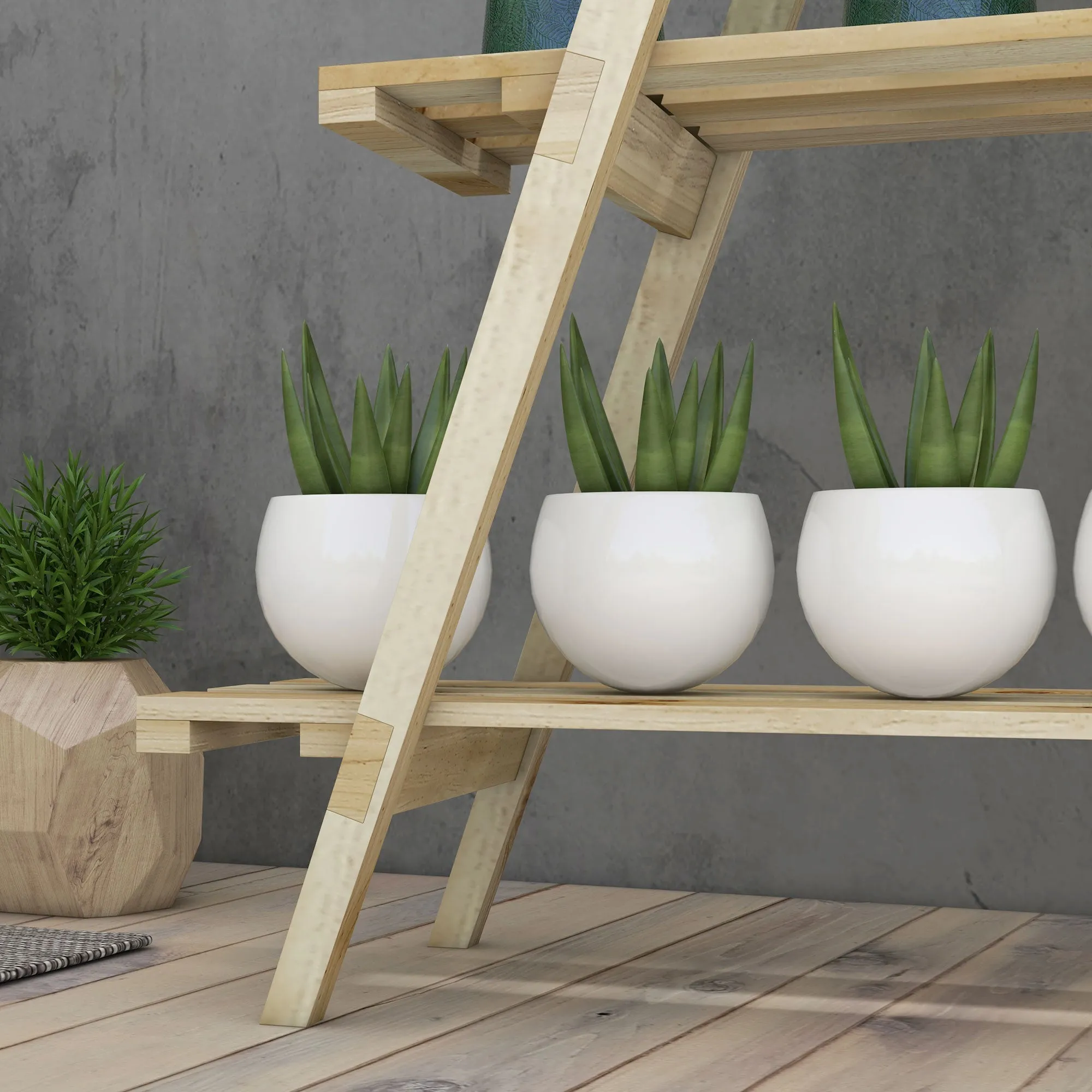 Rootz Pyramid Shaped Folding Wooden Flower Rack - Plant Stand - Plant Shelf - Space-Saving Design - 100L x 36W x 112H cm