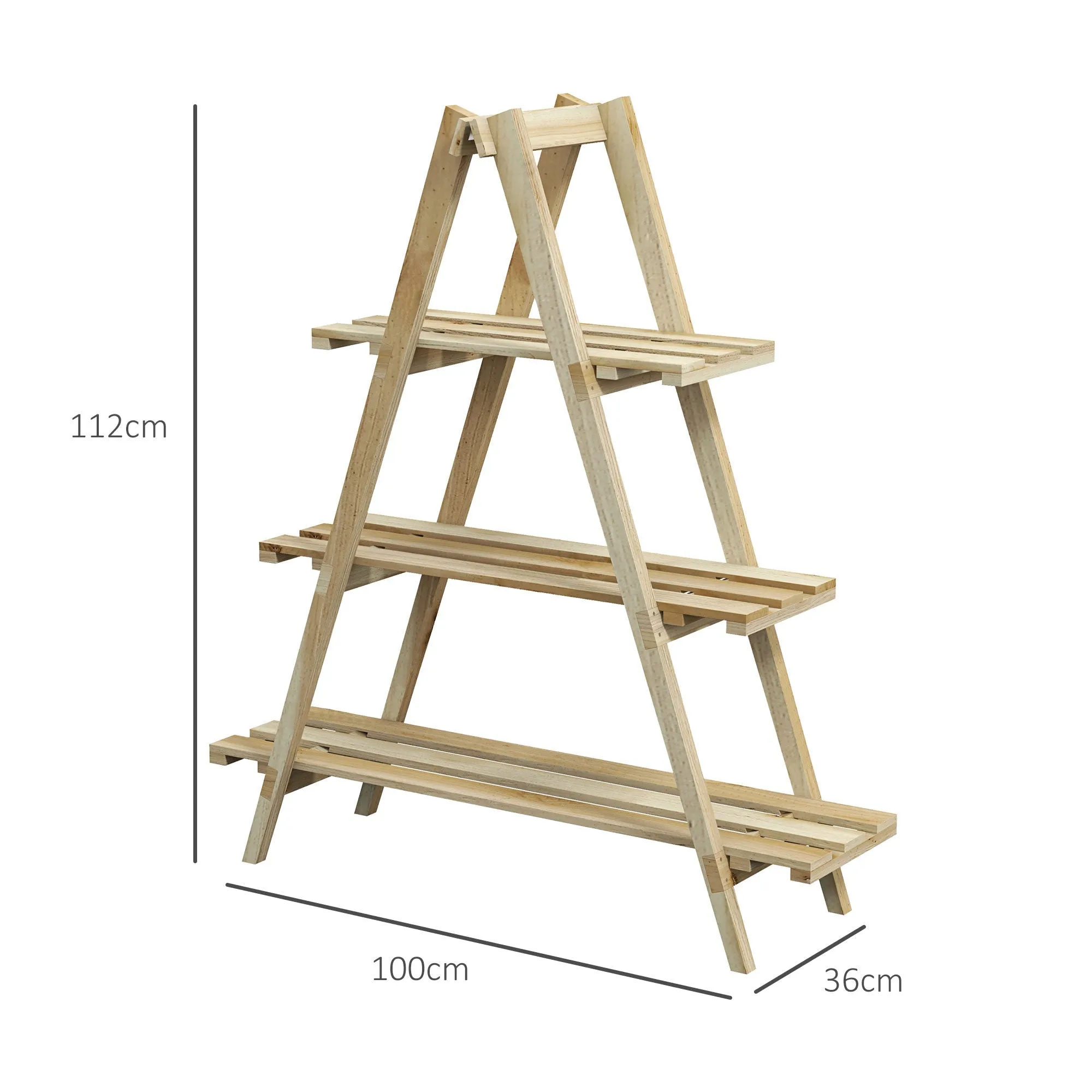 Rootz Pyramid Shaped Folding Wooden Flower Rack - Plant Stand - Plant Shelf - Space-Saving Design - 100L x 36W x 112H cm