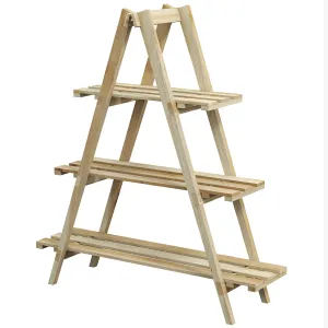 Rootz Pyramid Shaped Folding Wooden Flower Rack - Plant Stand - Plant Shelf - Space-Saving Design - 100L x 36W x 112H cm