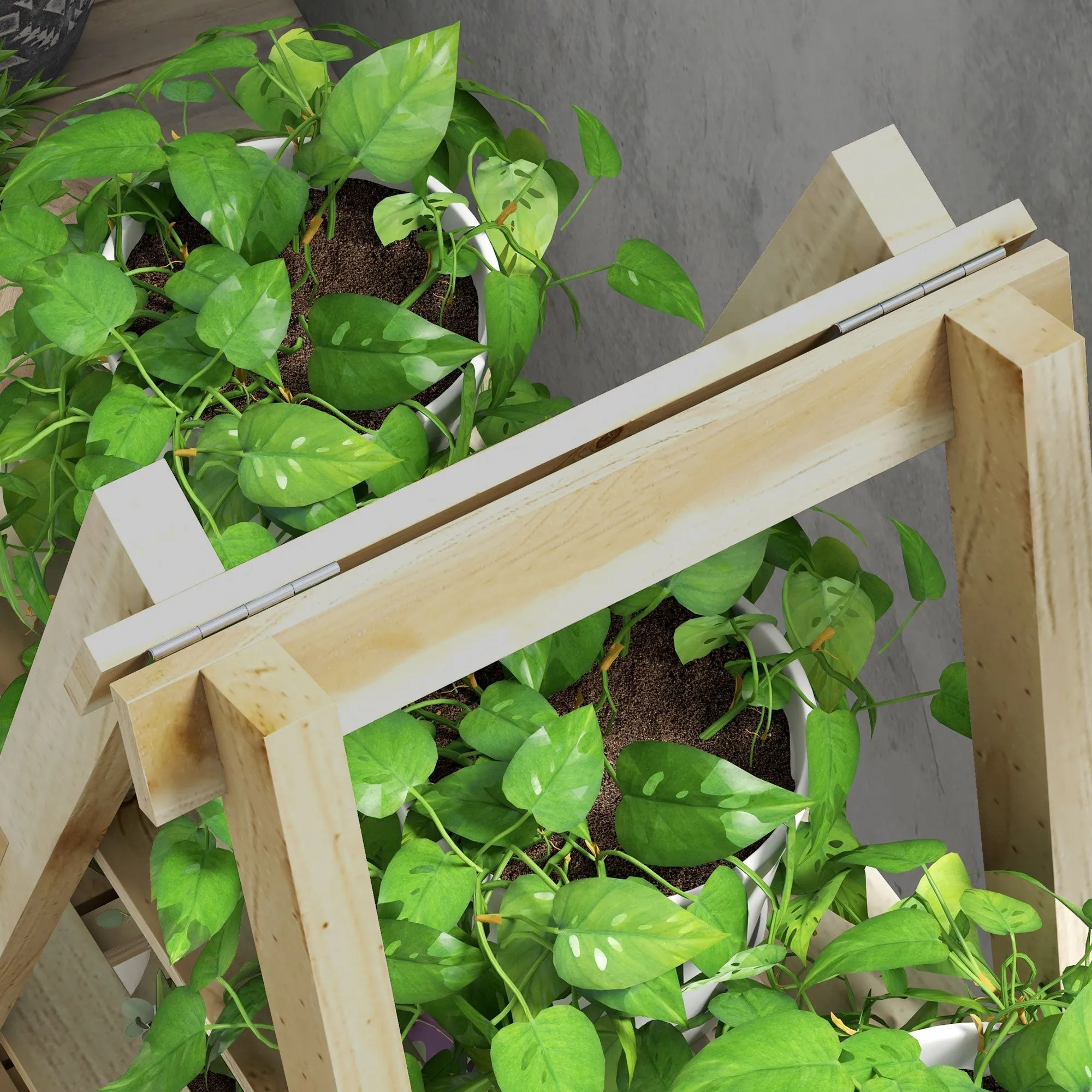 Rootz Pyramid Shaped Folding Wooden Flower Rack - Plant Stand - Plant Shelf - Space-Saving Design - 100L x 36W x 112H cm