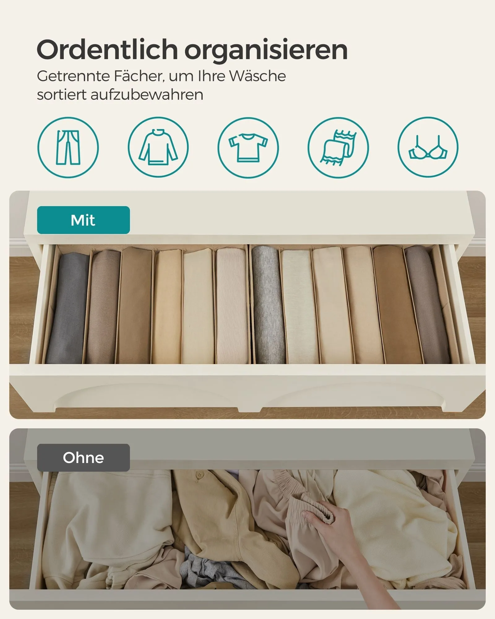 Rootz Wardrobe Organizer Set - Storage Box - Closet Organizer - Non-Woven Fabric - 42cm x 30cm x 17cm - Lightweight - 6 Boxes, 12 Plate Inserts