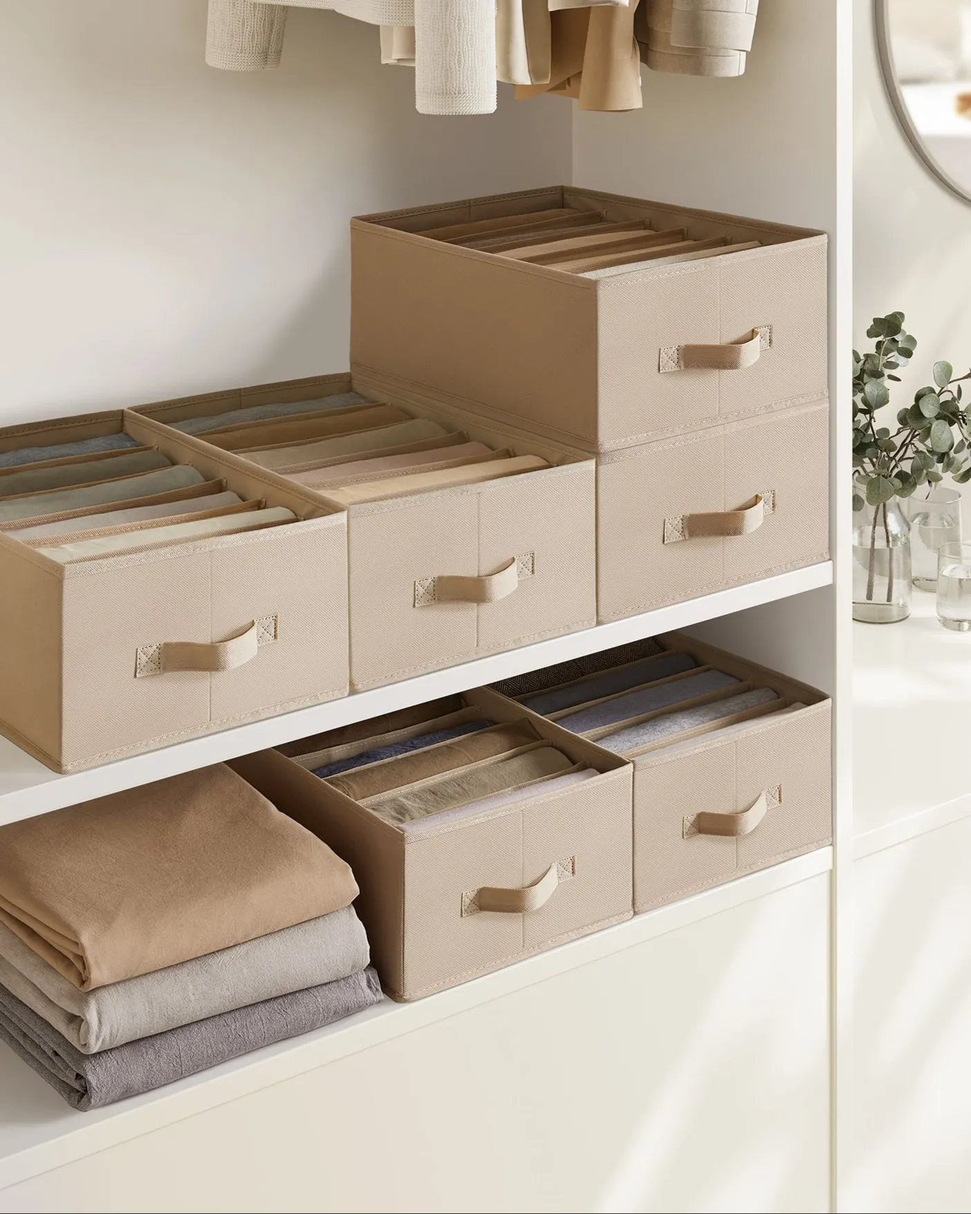 Rootz Wardrobe Organizer Set - Storage Box - Closet Organizer - Non-Woven Fabric - 42cm x 30cm x 17cm - Lightweight - 6 Boxes, 12 Plate Inserts