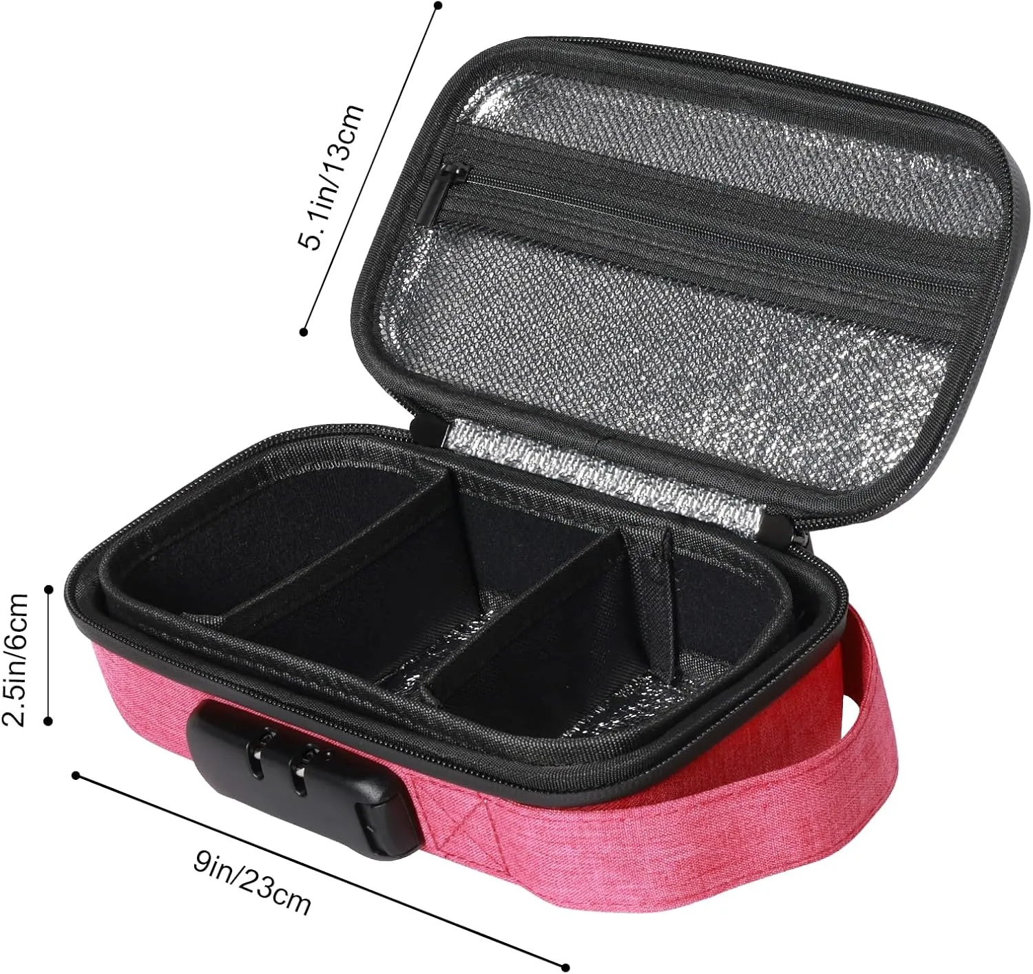 Rose Red Insulin Cooler Travel Case with Combination Lock, Portable Medication Cooler Bag, Diabetes Supplies Organizer