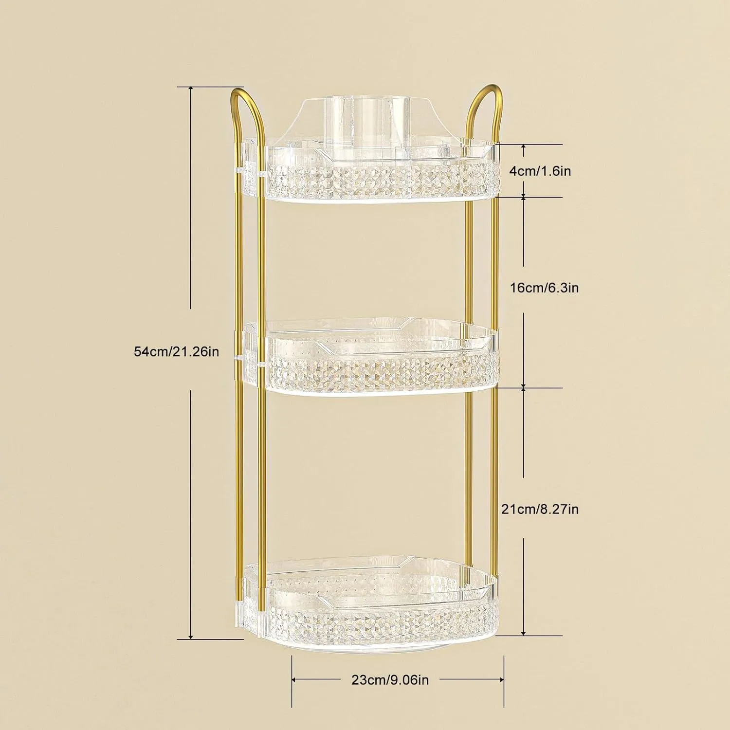 Rotating Makeup Organizer for Vanity 3 Tier, Perfume Organizer with Makeup Brush Holder, Large Capacity Cosmetics Clear Skincare Organizer for Countertop (Transparent)