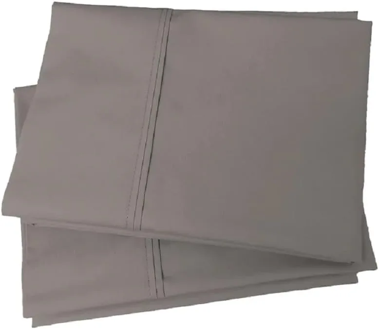 Royal Tradition Cool and Crisp Percale Cotton 2pc Pillowcase Set (Standard Size, Grey) Made in USA Breathable Classic Pillow Cases