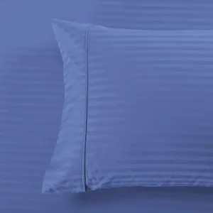 Royal Tradition Damask Striped 600-Thread-Count, 100-Percent Cotton Set of 2 King Size Pillow Cases, Periwinkle