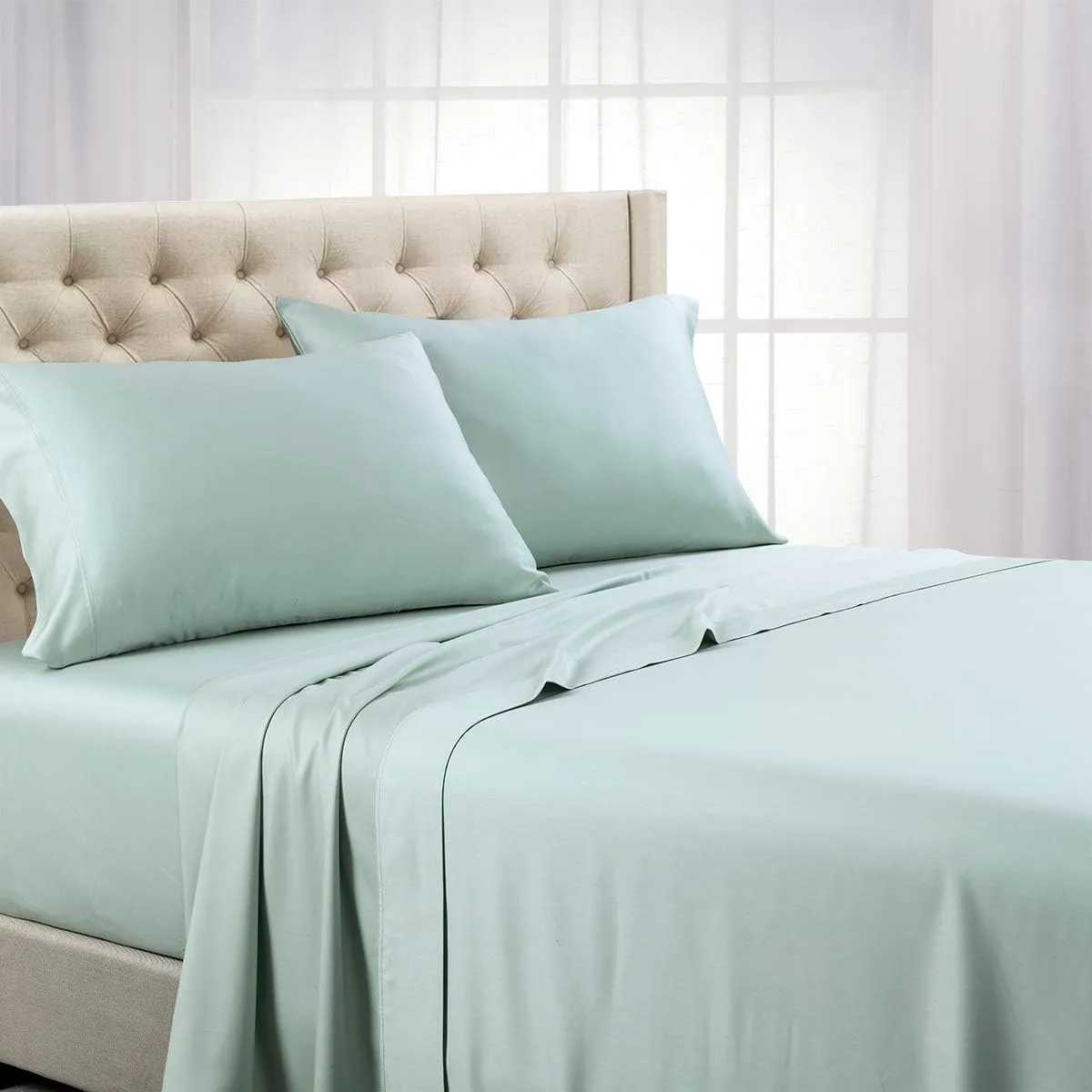 Royal Tradition Split Top King Sheet Set for Adjustable King Beds, 1000 Thread Count, 100% Cotton, Luxury Half Split (Split Head) King Sheets, Sea