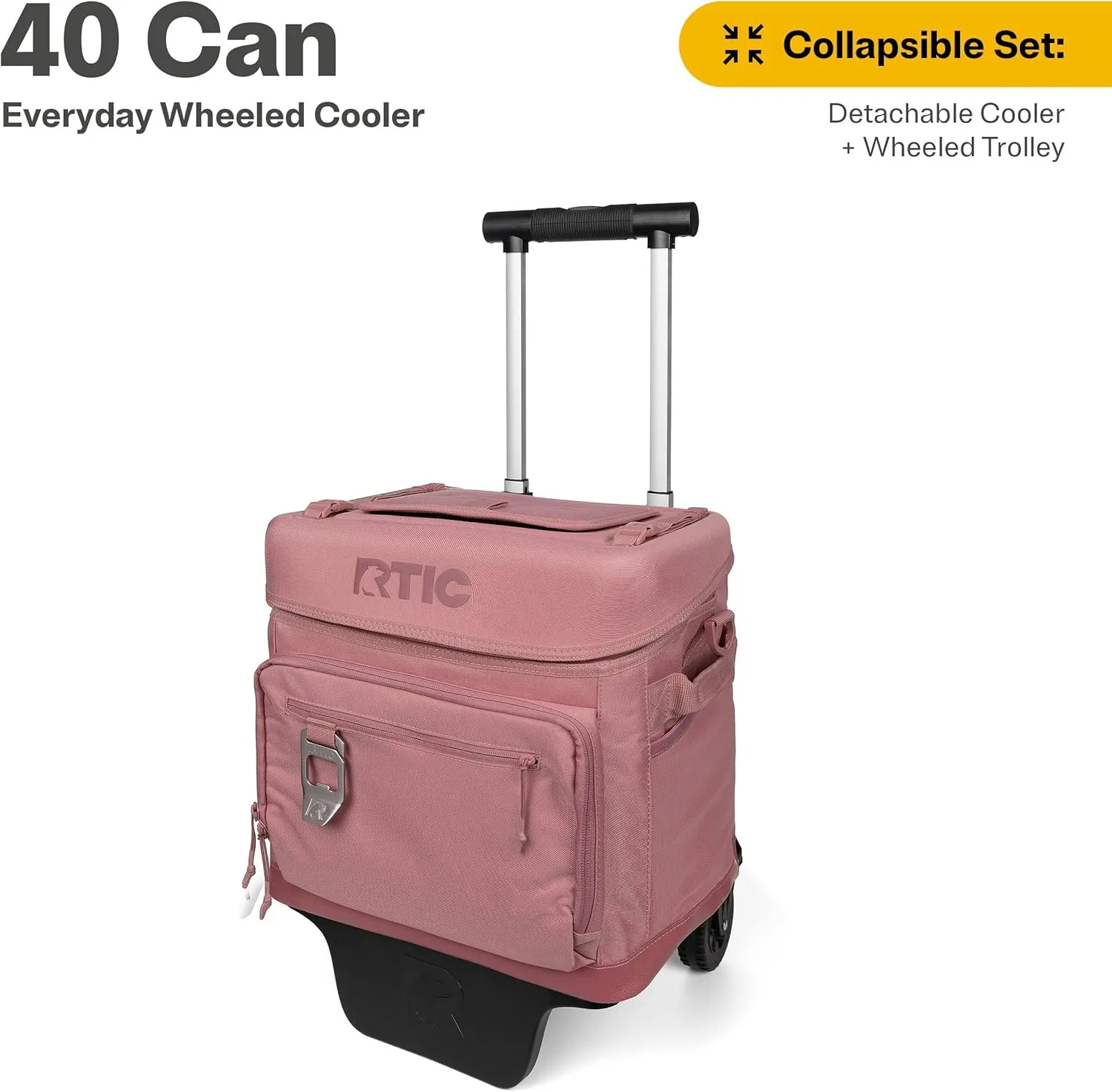RTIC 40 Can Everyday Wheeled Cooler, Soft Sided Insulated Portable Rolling Collapsible Cooler Bag with Wheels and Handle for Outdoor, Beach, Camping, Sports, Travel, Leakproof