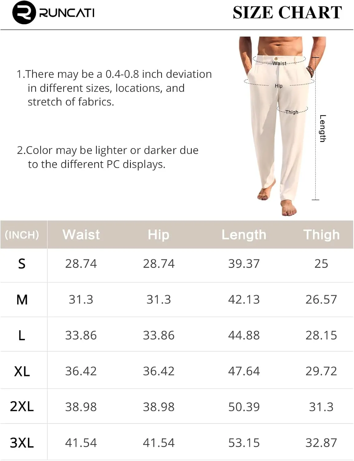 Runcati Mens Casual Pants Elastic Waist Linen Lightweight Straight-Legs Loose Fit Summer Beach Yoga Trousers