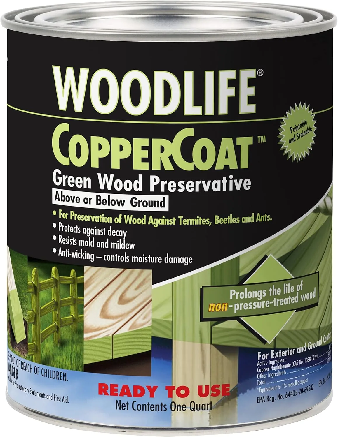 Rust-Oleum 1904A Wolman (Woodlife) CopperCoat Green Wood Preservative-Below Ground, Quart