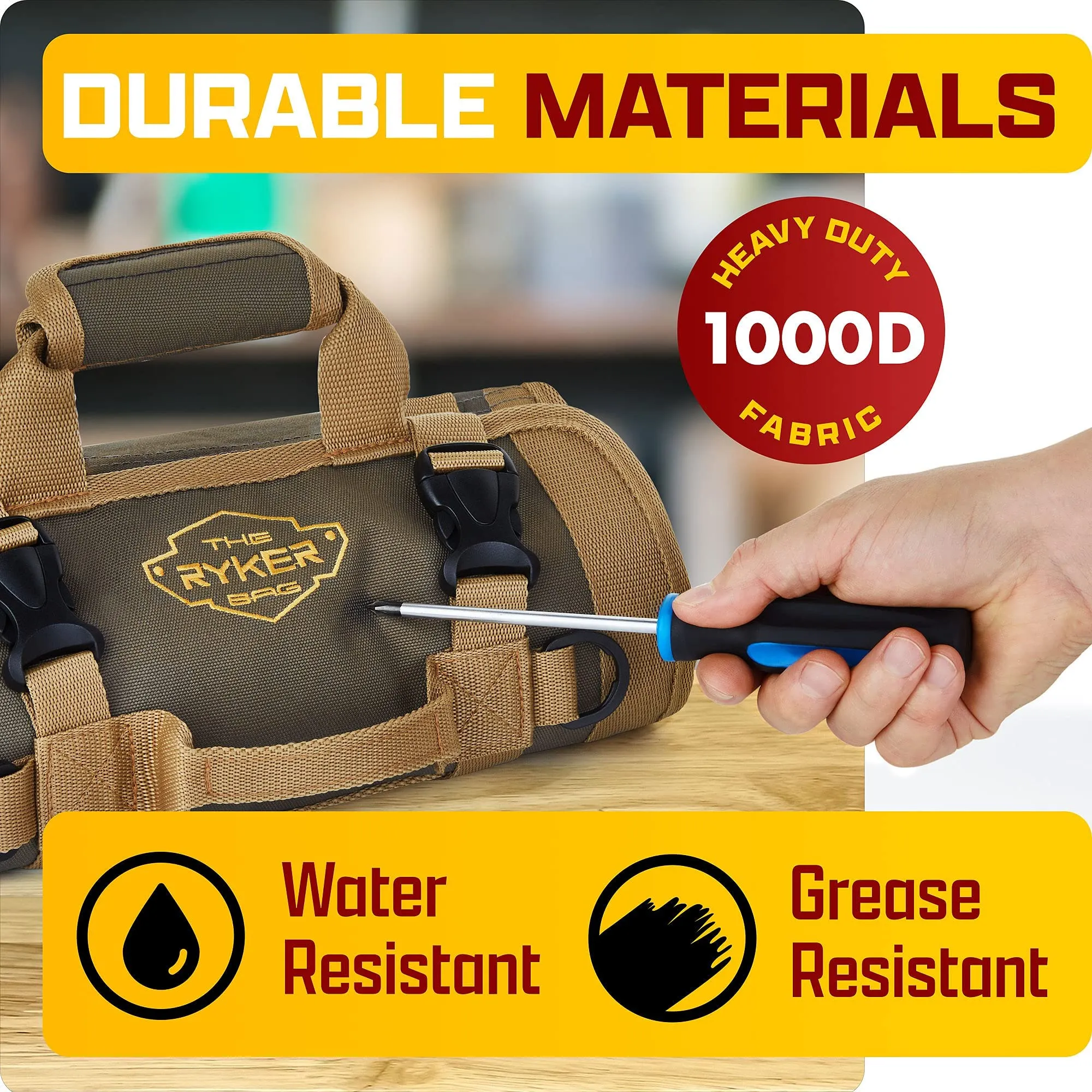 Ryker Bag Tool Organizers - Small Tool Bag W/Detachable Pouches, Heavy Duty Roll Up Tool Bag Organizer - 6 Tool Pouches
