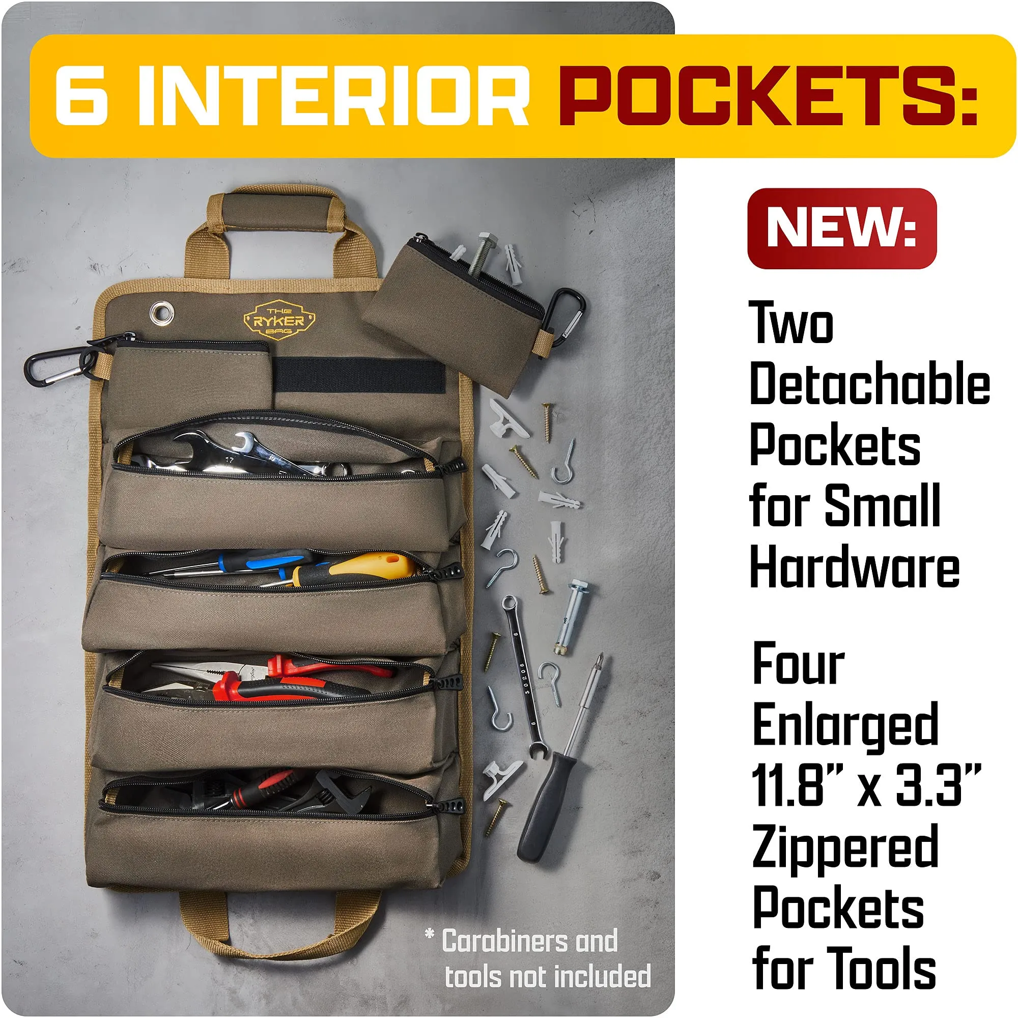 Ryker Bag Tool Organizers - Small Tool Bag W/Detachable Pouches, Heavy Duty Roll Up Tool Bag Organizer - 6 Tool Pouches