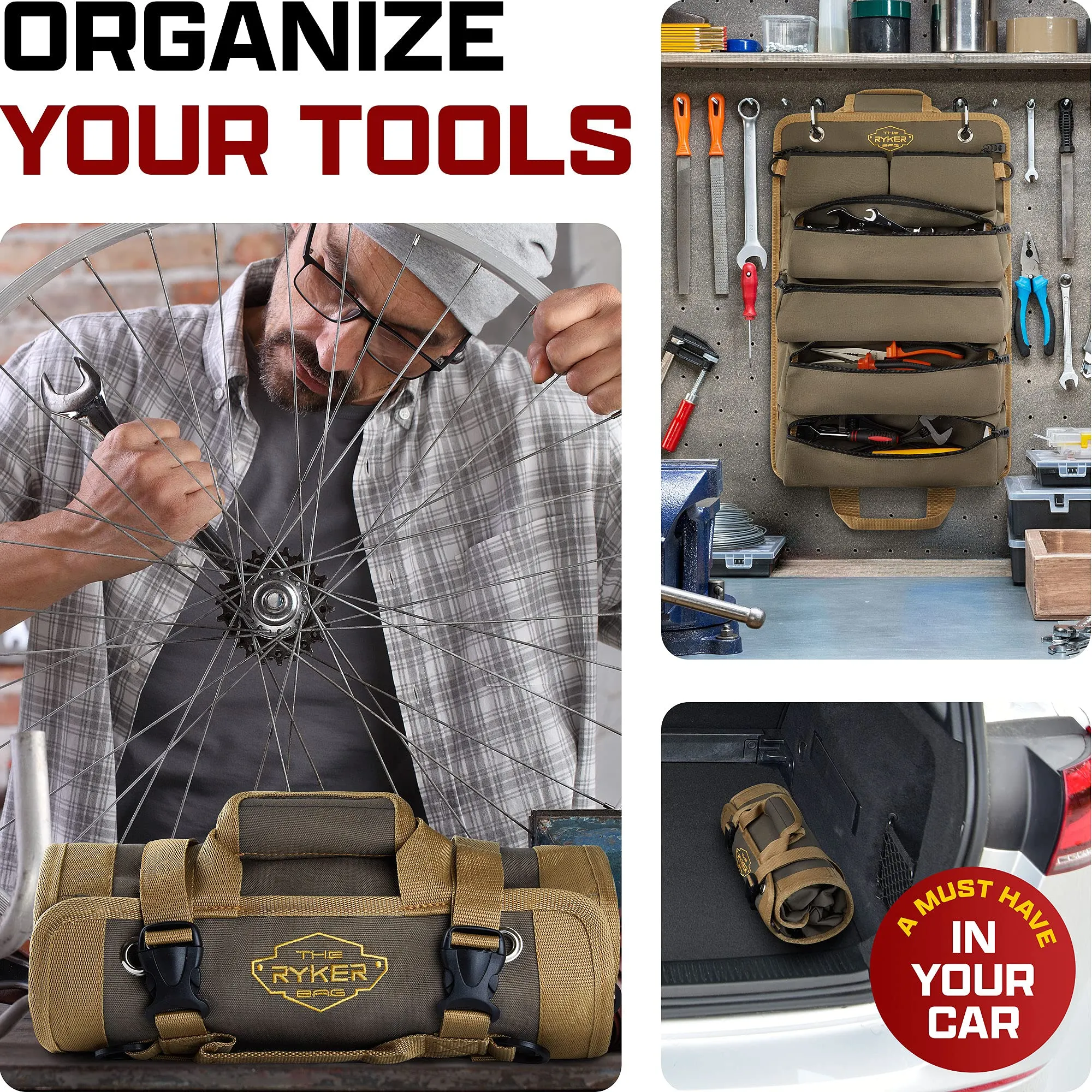 Ryker Bag Tool Organizers - Small Tool Bag W/Detachable Pouches, Heavy Duty Roll Up Tool Bag Organizer - 6 Tool Pouches