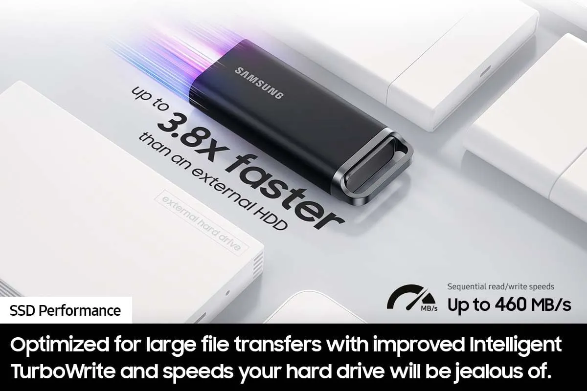 Samsung T5 EVO Portable SSD 4TB, USB 3.2 Gen 1 External Solid State Drive, Seq. Read Speeds Up to 460MB/s for Gaming and Content Creation, MU-PH4T0S/AM, Black