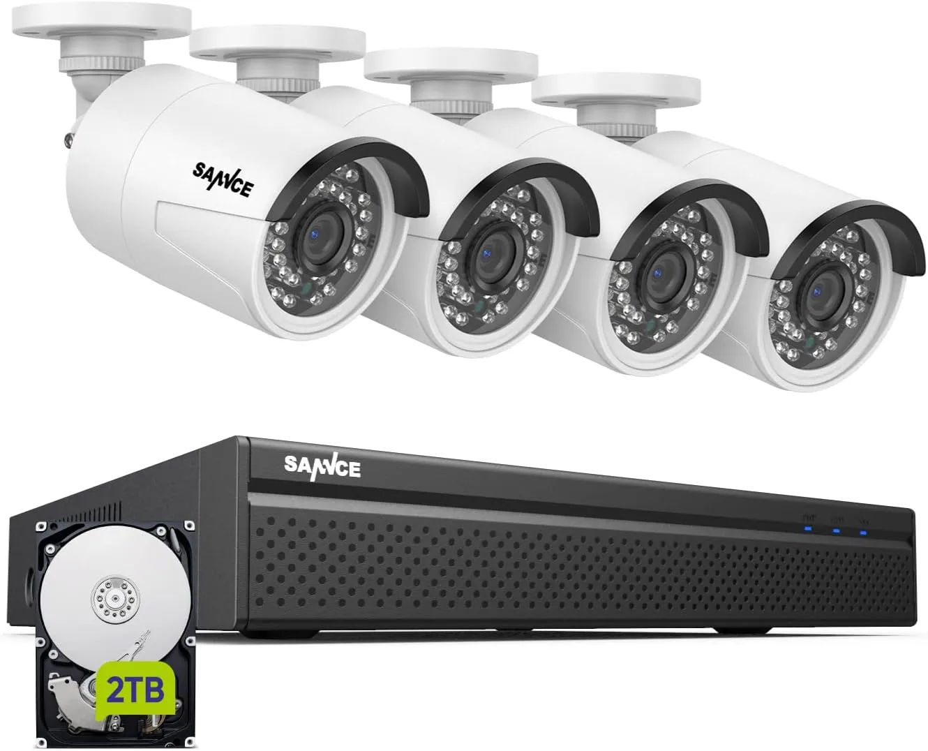 SANNCE 4K POE CCTV Home Security Camera System 8CH POE NVR Recorder with 2TB Hard Drive, 4X 5MP Outdoor Metal IP Cam 5MP Resolution, Power Over Ethernet, Easy Mobile Access with APP Alert