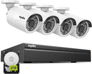 SANNCE 4K POE CCTV Home Security Camera System 8CH POE NVR Recorder with 2TB Hard Drive, 4X 5MP Outdoor Metal IP Cam 5MP Resolution, Power Over Ethernet, Easy Mobile Access with APP Alert